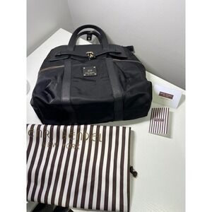 Henri Bendel Jetsetter Black Nylon Saffiano Gold Hardware no straps